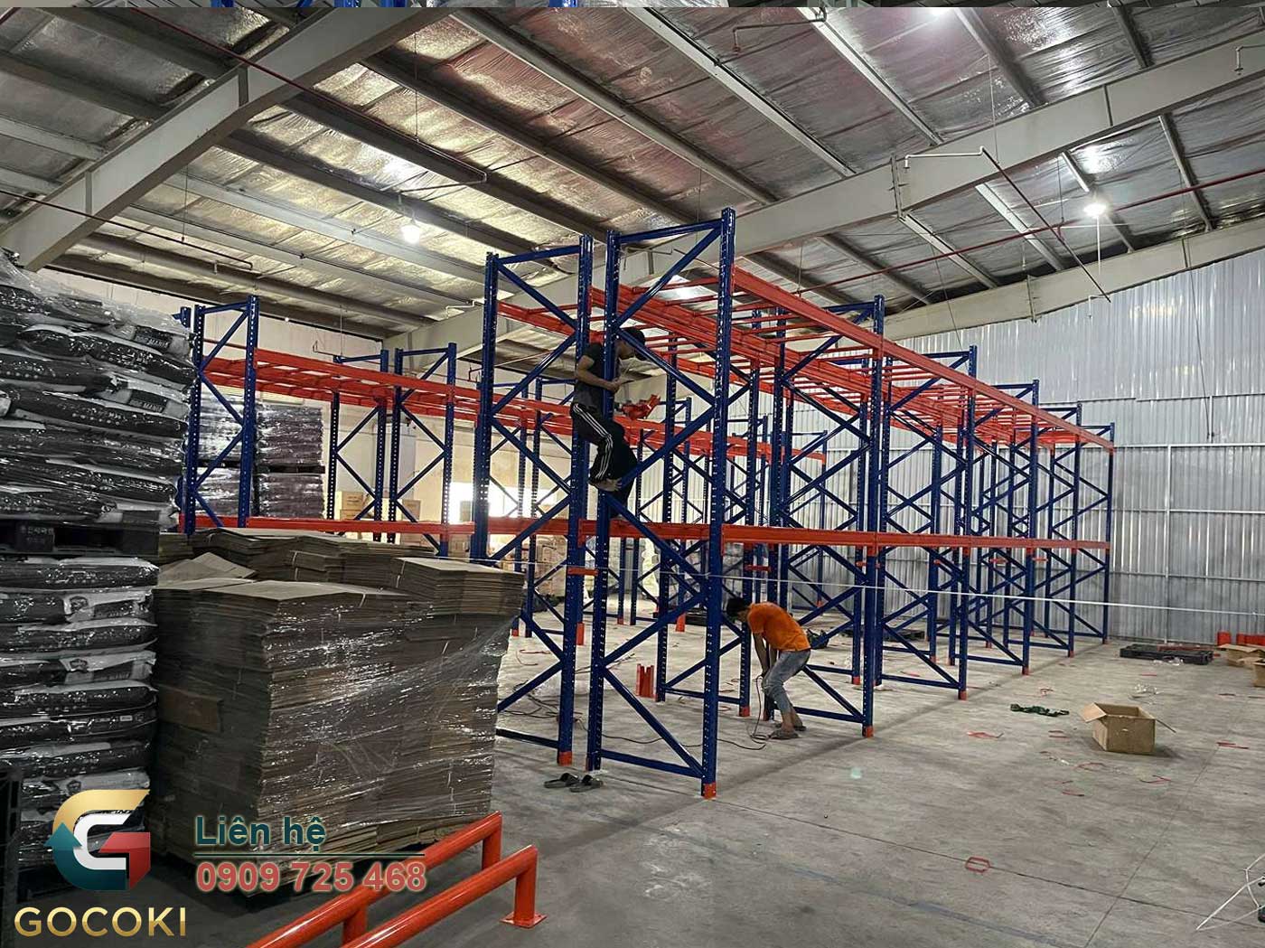 thi công lắp ráp kệ selective pallet thanh lý tại kho xưởng