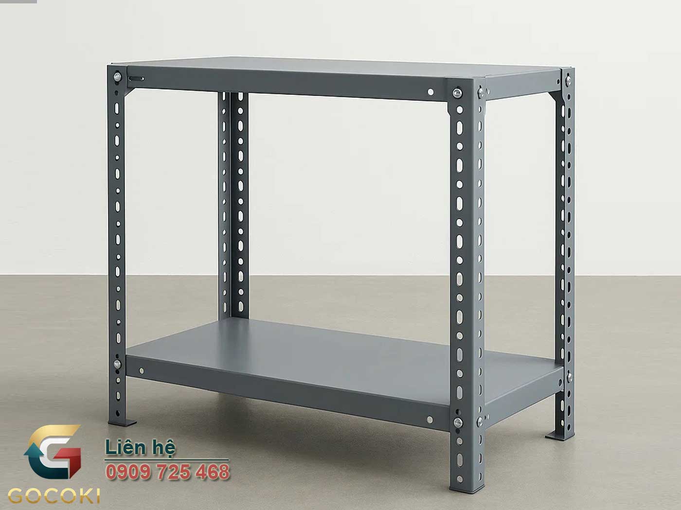 Kệ sắt v lỗ 2 tầng thanh lý giá rẻ, mới 95% cho kho xưởng