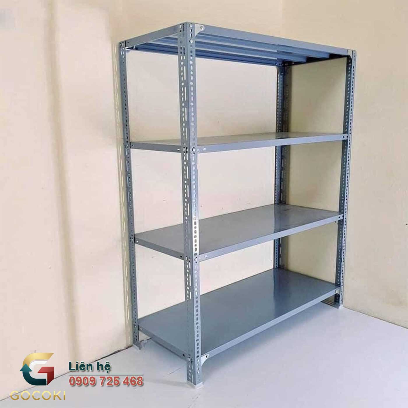 Kệ sắt v lỗ 4 tầng thanh lý giá rẻ, mới 95% cho kho xưởng