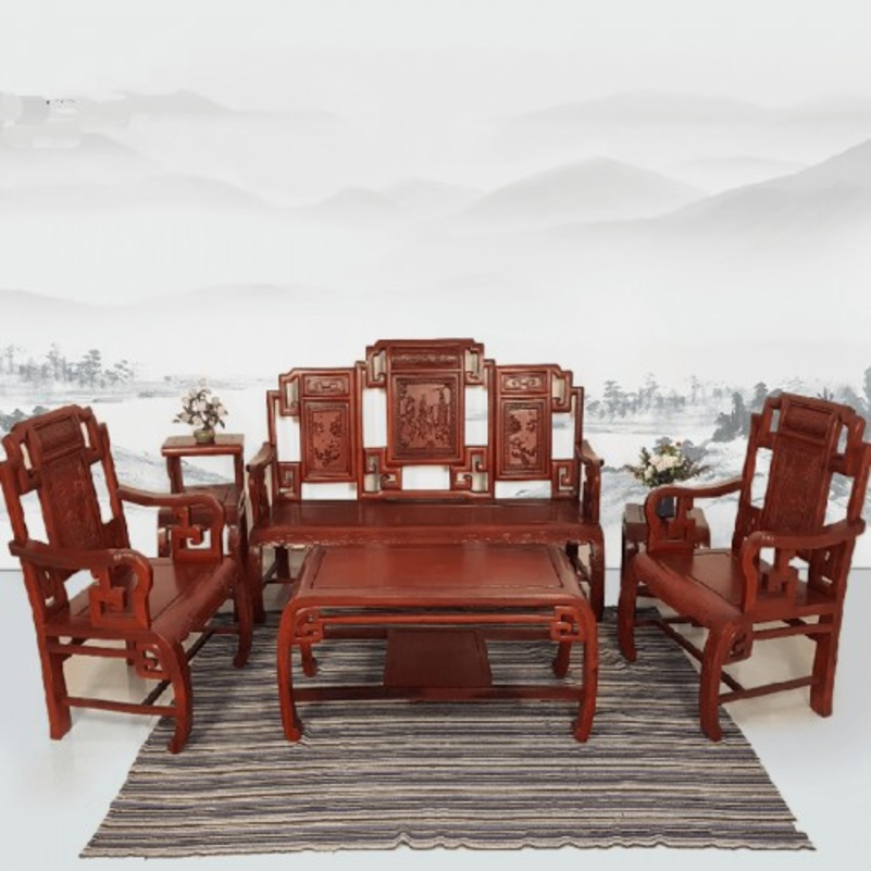 Bộ bàn ghế gỗ Hương Lào tôn tạo sự trang trọng cho phòng khách của bạn